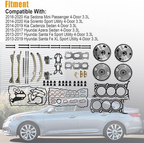 Complete Engine Timing Chain Kit Fit for 3.3L Kia Sorento Sedona Cadenza 2014-2020 Fit for Hyundai Azera Santa Fe 2013-2019 with Engine Head Gasket Set Replaces# 22311-3CGA5 24370-3CGA0 24321-3L100 in Saudi Arabia