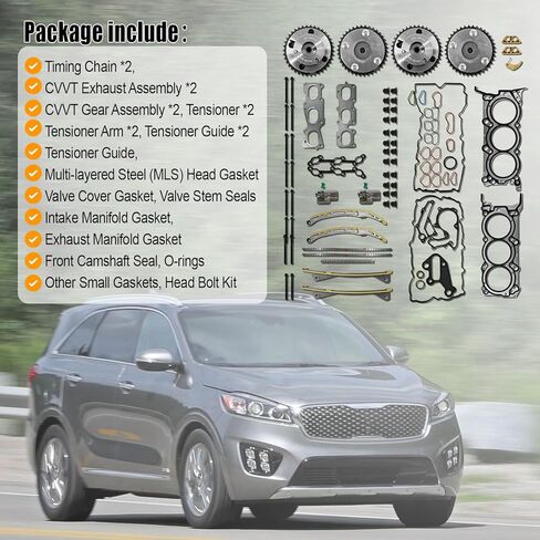 Complete Engine Timing Chain Kit Fit for 3.3L Kia Sorento Sedona Cadenza 2014-2020 Fit for Hyundai Azera Santa Fe 2013-2019 with Engine Head Gasket Set Replaces# 22311-3CGA5 24370-3CGA0 24321-3L100 in Saudi Arabia