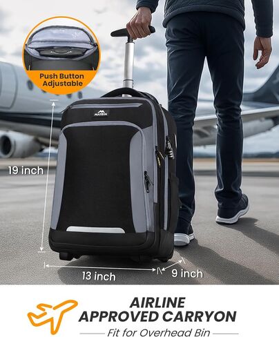 Matein Rolling Backpack مع عجلات ، فإن حقيبة الكتب المعتمدة من طيران مكافحة السرقة تناسب 17 "كمبيوتر محمول ، أسود حمل على حقيبة سفر في مدرسة كوليدج ذات الأمتعة مع ميناء USB للرجال ، الأسود in Kuwait