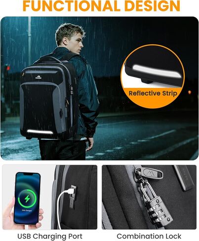 Matein Rolling Backpack مع عجلات ، فإن حقيبة الكتب المعتمدة من طيران مكافحة السرقة تناسب 17 "كمبيوتر محمول ، أسود حمل على حقيبة سفر في مدرسة كوليدج ذات الأمتعة مع ميناء USB للرجال ، الأسود in Kuwait