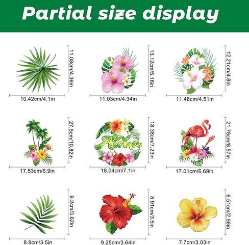 HOWAF 90+PCS Hibiscus Window Clings Stickers Hawaiian Aloha Palm Leaves Double-Sided Window Decals for Glass,9 Sheets Summer Windows Decals for Luau Tiki Beach Pool Party Supplies Home Office in Saudi Arabia