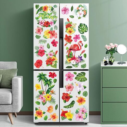 HOWAF 90+PCS Hibiscus Window Clings Stickers Hawaiian Aloha Palm Leaves Double-Sided Window Decals for Glass,9 Sheets Summer Windows Decals for Luau Tiki Beach Pool Party Supplies Home Office in Saudi Arabia