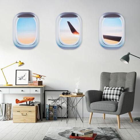 3 Pcs Airplane Wing Stickers Plane Window Clings Self Adhesive Airplane Wall Decals Aviation Wall Decor 3D Wallpaper Art Gifts for Travel Birthday Party Favor Decorations (Sunshine) in Saudi Arabia