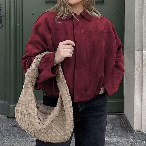 Faux Suede Jacket Women Oversized Long Sleeve Zip Up Epaulet Bomber Leather Jackets Oversized Casual Coat in Saudi Arabia
