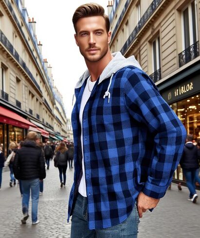 SWISSWELL Mens Flannel Hoodie Shirts Long Sleeve Fashion Plaid Jackets Button Down Shirts in Kuwait