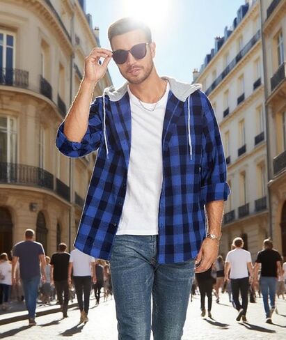SWISSWELL Mens Flannel Hoodie Shirts Long Sleeve Fashion Plaid Jackets Button Down Shirts in Kuwait