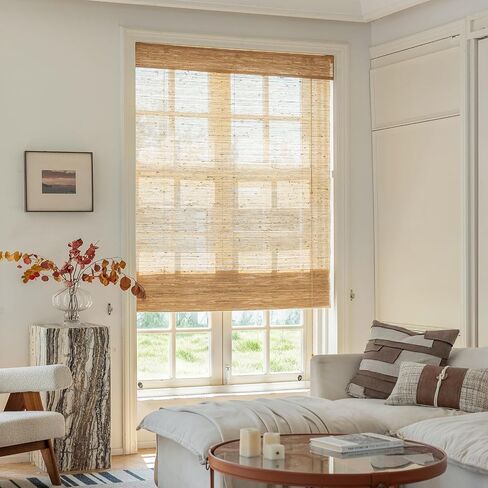 Rattan Jute Window Shades Roman ، مرشح الضوء أو الستائر السوداء المبطنة للنافذة ، البيج in Kuwait