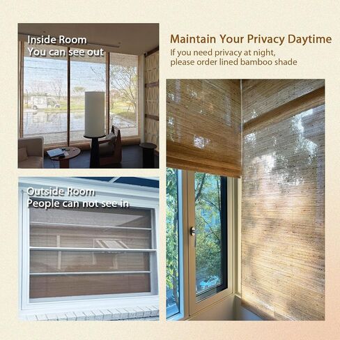 Rattan Jute Window Shades Roman ، مرشح الضوء أو الستائر السوداء المبطنة للنافذة ، البيج in Kuwait