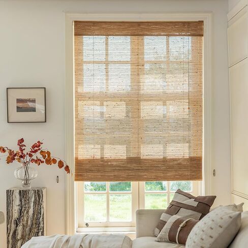 Rattan Jute Window Shades Roman ، مرشح الضوء أو الستائر السوداء المبطنة للنافذة ، البيج in Kuwait