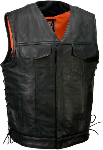 Milwaukee Leather MLM3504 Men Black 'Pursuit' v Neck Club Style Sottycle Hotecle Sest مع الأربطة الجانبية القابلة للتعديل in Saudi Arabia