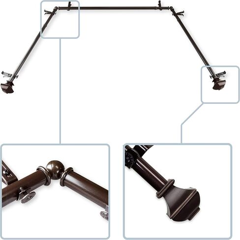 Rod Desyne 13/16" Moyat Bay Window Curtain Rod, 20-36", 38-72", Satin Nickel in Saudi Arabia