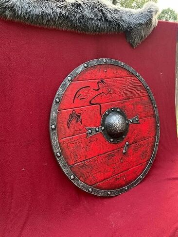 Medieval Round Viking Shield Red Ragnar Lothbrok Authentic Battleworn Shield Wood & Iron 24 inches Shield for Wall Decor & Cosplay in Saudi Arabia