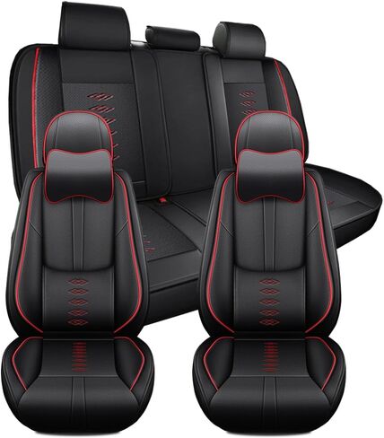 Car Seat Covers for VW Tiguan 2009-2024,Waterproof Leather Seat Covers 5-Seats Luxury,Interior Accessories with Airbag,Automobile Seat Cover Sets for Tiguan(Black+Red) in Saudi Arabia