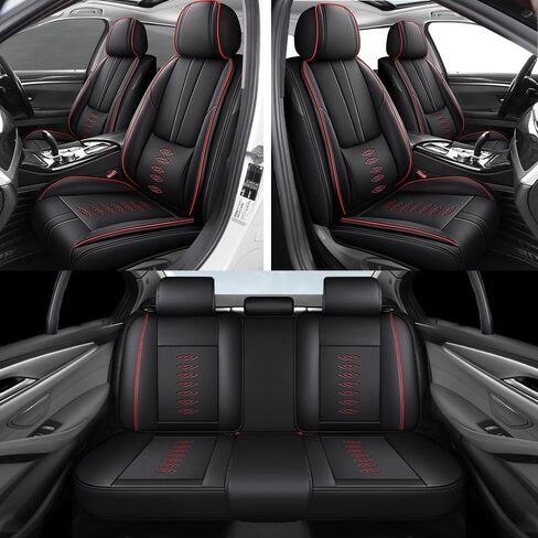 Car Seat Covers for VW Tiguan 2009-2024,Waterproof Leather Seat Covers 5-Seats Luxury,Interior Accessories with Airbag,Automobile Seat Cover Sets for Tiguan(Black+Red) in Saudi Arabia