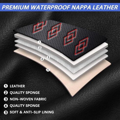 Car Seat Covers for VW Tiguan 2009-2024,Waterproof Leather Seat Covers 5-Seats Luxury,Interior Accessories with Airbag,Automobile Seat Cover Sets for Tiguan(Black+Red) in Saudi Arabia