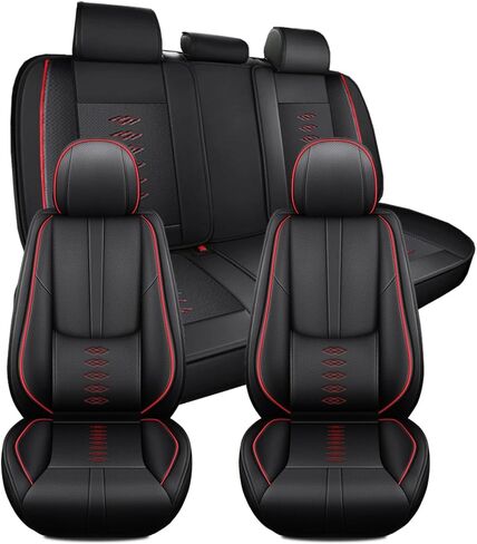 Car Seat Covers for VW Tiguan 2009-2024,Waterproof Leather Seat Covers 5-Seats Luxury,Interior Accessories with Airbag,Automobile Seat Cover Sets for Tiguan(Black+Red) in Saudi Arabia