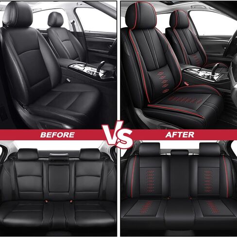 Car Seat Covers for VW Tiguan 2009-2024,Waterproof Leather Seat Covers 5-Seats Luxury,Interior Accessories with Airbag,Automobile Seat Cover Sets for Tiguan(Black+Red) in Saudi Arabia