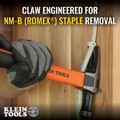Klein Tools H80718 Straight-Claw Hammer with Smooth Head, 18-Ounce, Fiberglass Non-Slip Shock Absorbing Grip Handle with Tether Hole, 15-Inch in Saudi Arabia