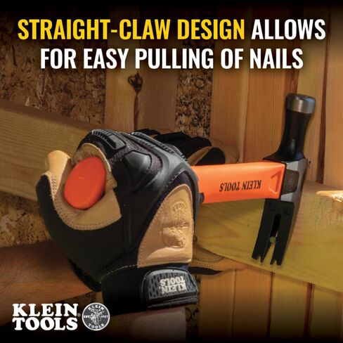 Klein Tools H80718 Straight-Claw Hammer with Smooth Head, 18-Ounce, Fiberglass Non-Slip Shock Absorbing Grip Handle with Tether Hole, 15-Inch in Saudi Arabia