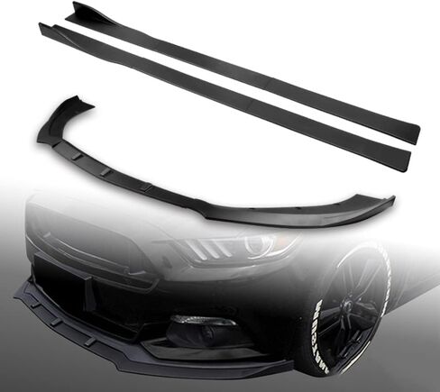 Q1-TECH, 9-Piece Front Bumper Lip & Side Skirt Extensions Diffuser Compatible with 2015 2016 2017 Ford Mustang, Front Bumper Lip Spoiler Air Chin Body Splitter ABS (Matt Black) in Saudi Arabia