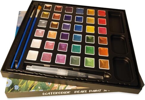 Shifting Metallic Pearlescent Watercolor Paint Set - 84 Colors Premium Gradient Glitter Watercolor Kit with Color-Shimmering Effect, with Two Paintbrushes in Saudi Arabia