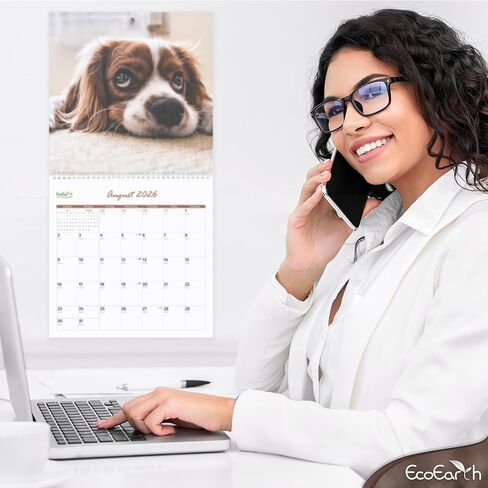 EcoEarth - Biodegradable 11x22 Inch (Open) 12-Month Vertical Hanging Wall Calendar - 2025 Monthly Calendar - Cute Puppies in Kuwait