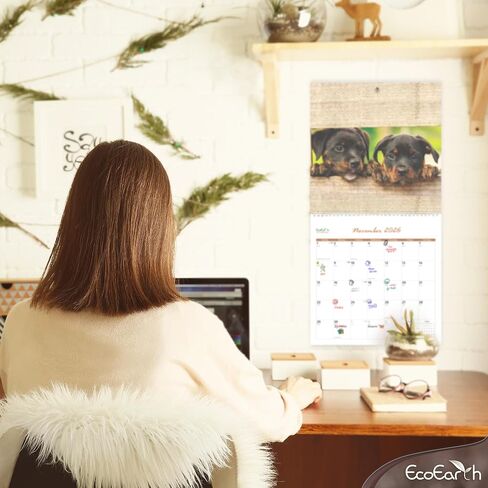 EcoEarth - Biodegradable 11x22 Inch (Open) 12-Month Vertical Hanging Wall Calendar - 2025 Monthly Calendar - Cute Puppies in Kuwait