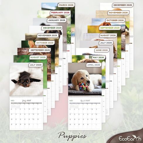 EcoEarth - Biodegradable 11x22 Inch (Open) 12-Month Vertical Hanging Wall Calendar - 2025 Monthly Calendar - Cute Puppies in Kuwait