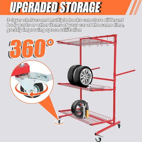 KUAFU Mobile Car Storage Rack Auto Body Parts Management Storage Cart Standing Shelf Red in Saudi Arabia