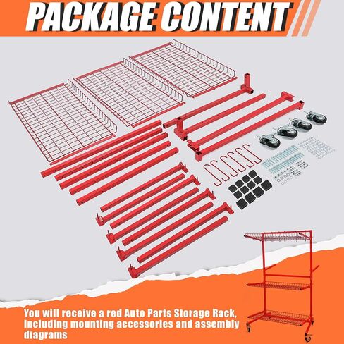 KUAFU Mobile Car Storage Rack Auto Body Parts Management Storage Cart Standing Shelf Red in Saudi Arabia