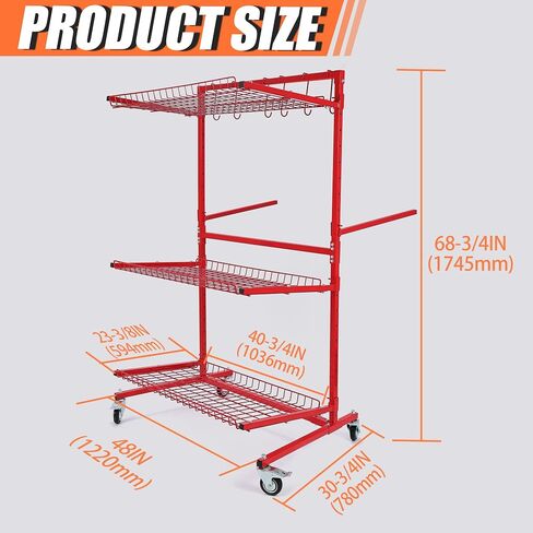 KUAFU Mobile Car Storage Rack Auto Body Parts Management Storage Cart Standing Shelf Red in Saudi Arabia