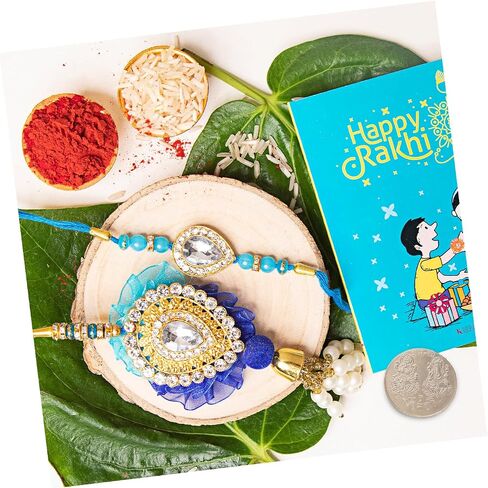 Bhaiya Bhabhi Rakhis مجموعة مع Roli Chawal Pack و Carding Card - Rakhi for Brother and Bhabhi - Lumba Rakhi for Bhabhi ، Lumba Rakhi in Saudi Arabia