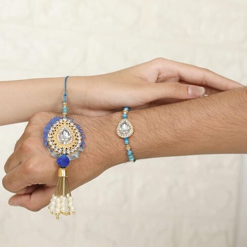 Bhaiya Bhabhi Rakhis مجموعة مع Roli Chawal Pack و Carding Card - Rakhi for Brother and Bhabhi - Lumba Rakhi for Bhabhi ، Lumba Rakhi in Saudi Arabia