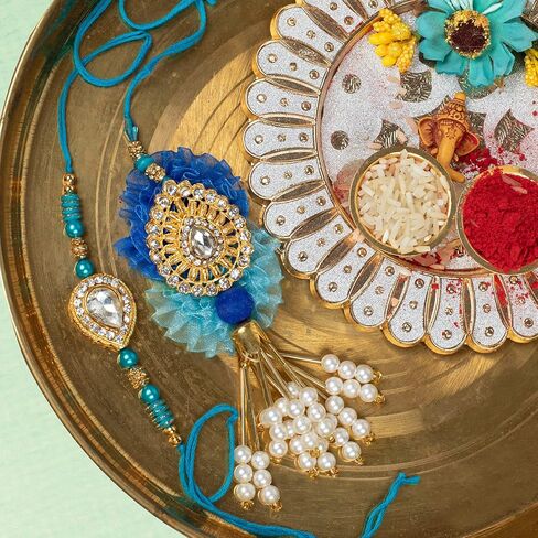 Bhaiya Bhabhi Rakhis مجموعة مع Roli Chawal Pack و Carding Card - Rakhi for Brother and Bhabhi - Lumba Rakhi for Bhabhi ، Lumba Rakhi in Saudi Arabia