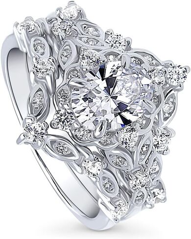 Berricle Sterlling Silver Halo Compling Rings for Women ، Oval Cut Zirconia CZ ، 1-3 Piece مجموعات ، وردي/أزرق/واضح in Saudi Arabia