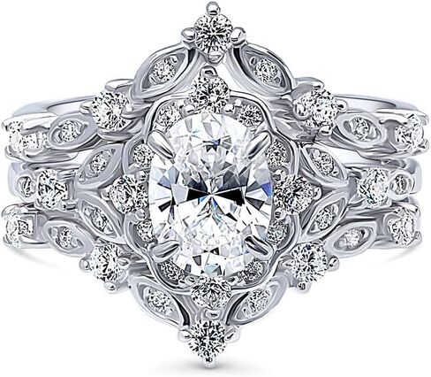 Berricle Sterlling Silver Halo Compling Rings for Women ، Oval Cut Zirconia CZ ، 1-3 Piece مجموعات ، وردي/أزرق/واضح in Saudi Arabia
