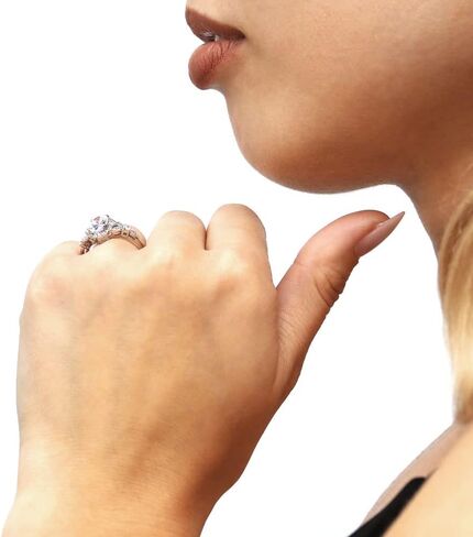 Berricle Sterlling Silver Halo Compling Rings for Women ، Oval Cut Zirconia CZ ، 1-3 Piece مجموعات ، وردي/أزرق/واضح in Saudi Arabia