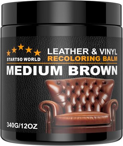 STARTSO WORLD Leather Recoloring Balm 12oz, Repair Kit for Furniture, Dye, Color Restorer for Couches - Repair, Restore & Renew Old, Faded Leather - Medium Brown in Saudi Arabia
