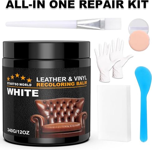 STARTSO WORLD Leather Recoloring Balm 12oz, Repair Kit for Furniture, Dye, Color Restorer for Couches - Repair, Restore & Renew Old, Faded Leather - Medium Brown in Saudi Arabia