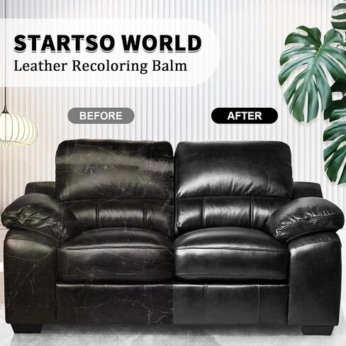STARTSO WORLD Leather Recoloring Balm 12oz, Repair Kit for Furniture, Dye, Color Restorer for Couches - Repair, Restore & Renew Old, Faded Leather - Medium Brown in Saudi Arabia