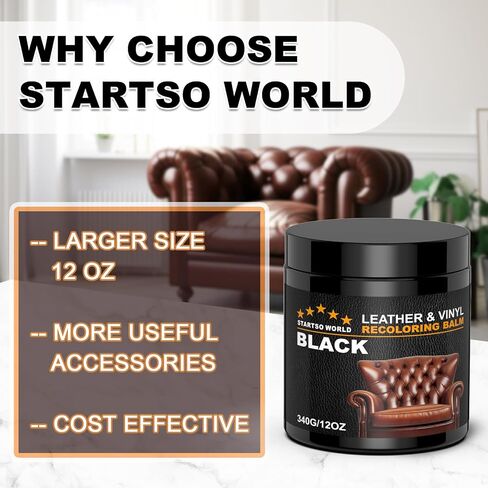 STARTSO WORLD Leather Recoloring Balm 12oz, Repair Kit for Furniture, Dye, Color Restorer for Couches - Repair, Restore & Renew Old, Faded Leather - Medium Brown in Saudi Arabia