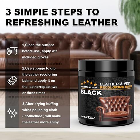 STARTSO WORLD Leather Recoloring Balm 12oz, Repair Kit for Furniture, Dye, Color Restorer for Couches - Repair, Restore & Renew Old, Faded Leather - Medium Brown in Saudi Arabia