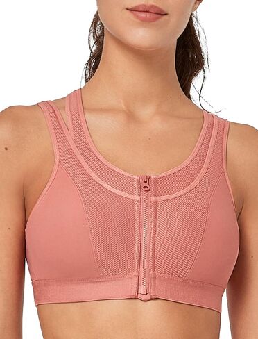 Yvette High Support Sports Bras for Women Double Deck Straps High Impact Zip Front Sports Bra, Pink, L+ in Saudi Arabia