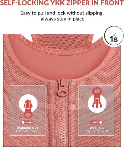 Yvette High Support Sports Bras for Women Double Deck Straps High Impact Zip Front Sports Bra, Pink, L+ in Saudi Arabia