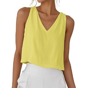 Womens Linen Crop Tank Tops Cute Summer Sleeveless Cropped Cotton Linen Tops Dressy Scoop Neck Camisole Tops in Saudi Arabia