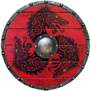 Wooden Viking Shield for Men – Red Round Wooden Warrior Shield with Norse Dragon Artwork - LARP, Cosplay, Medieval Decor, Historical Viking Replica - 24-Inch Battle Ready Shield for Costume & Wall in Saudi Arabia