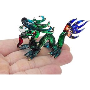 WitnyStore Tiny 3" Long Green Blue Chinese Dragon Figurine - Miniature Hand Blown Glass Mythical Creatures Colorful Crystal Animals Decorative Collectible Figurines Home Décor Gifts in Saudi Arabia