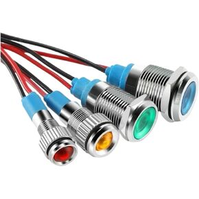 8mm 12v mini Metal LED Pilot Panel Dash Signal Indicator Warning Light 15cm Cable Chrome Finish Car Boat(220V Green 8mm) in Saudi Arabia