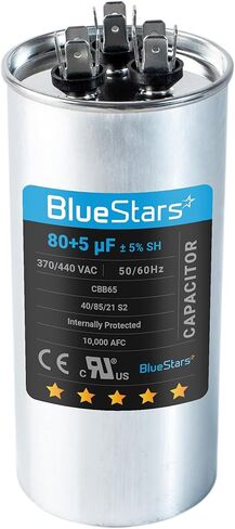 مكيف هواء BlueStars فائق التحمل 80+5 فائق التوهج ± 5% MFD 370 أو 440 فولت مكثف مستدير مزدوج التشغيل TP-CAP-80/5/440R مكيف هواء مستقيم بارد ومضخة حرارية in Kuwait