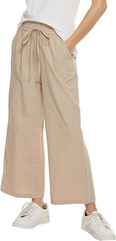 Womens Linen Pants Elastic High Waisted Wide Leg Drawstring Casual Loose Cropped Pants with Pockets in Saudi Arabia